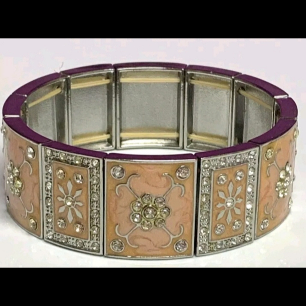 Vintage Mary Kay Midcentury Pink and Rhinestone Stretch Bracelet